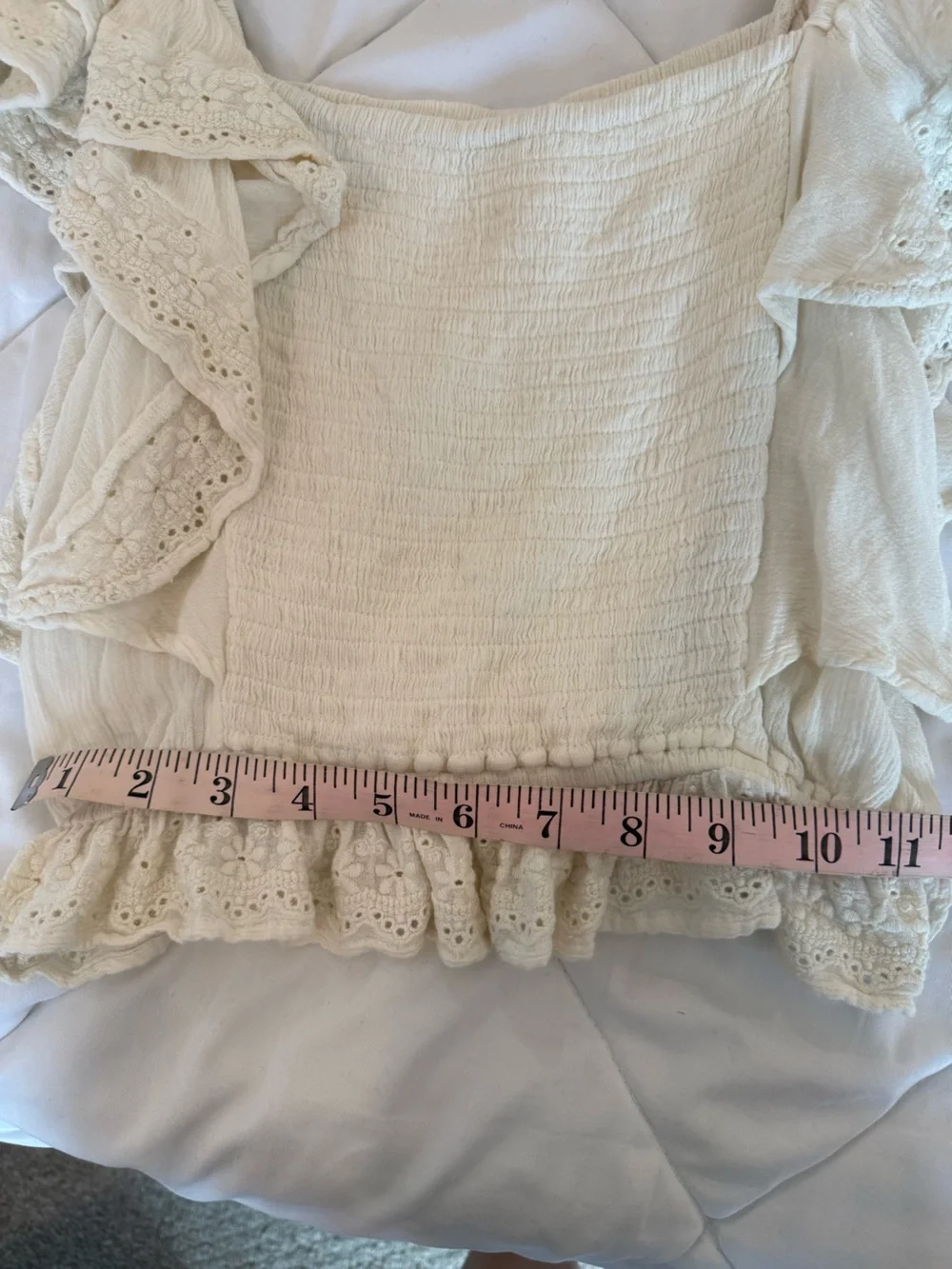 Crochet Cream Ruffled Off-Shoulder top - Picture 5 of 5